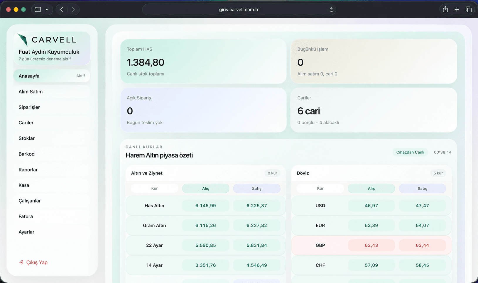 CARVELL web ana ekranı